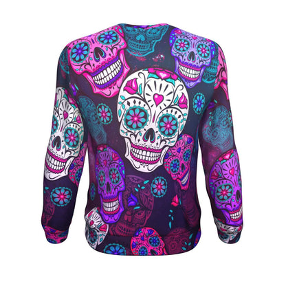 Sugar Skull Purple Teal Pattern Print Unisex Crewneck Sweatshirt GearFrost