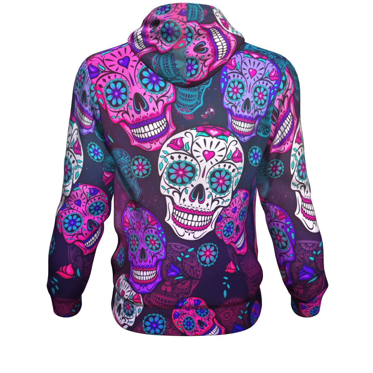 Sugar Skull Purple Teal Pattern Print Unisex Pullover Hoodie GearFrost