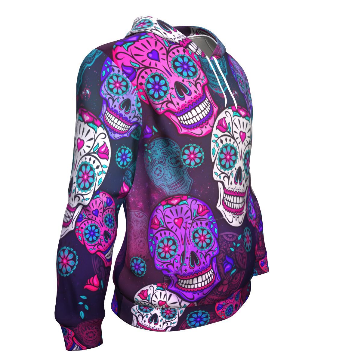Sugar Skull Purple Teal Pattern Print Unisex Pullover Hoodie GearFrost