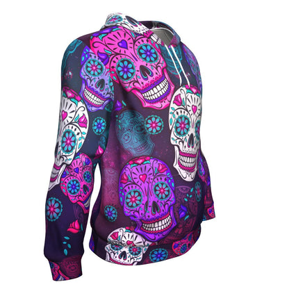Sugar Skull Purple Teal Pattern Print Unisex Pullover Hoodie GearFrost