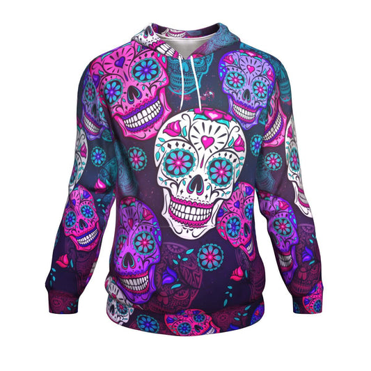 Sugar Skull Purple Teal Pattern Print Unisex Pullover Hoodie GearFrost