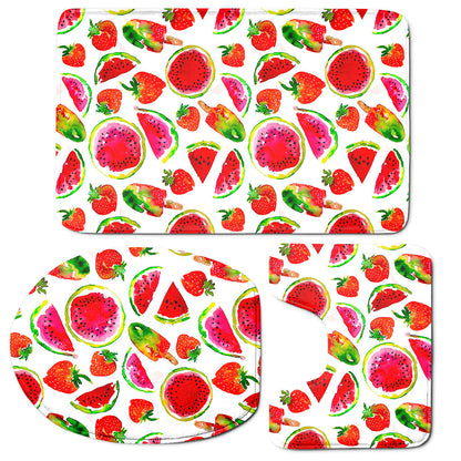 Summer Fruits Watermelon Pattern Print 3 Piece Bath Mat Set