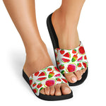 Summer Fruits Watermelon Pattern Print Black Slide Sandals