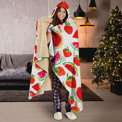 Summer Fruits Watermelon Pattern Print Hooded Blanket
