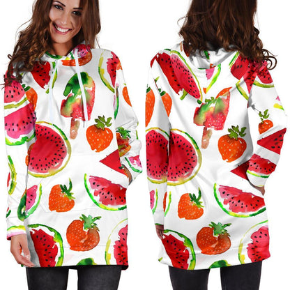 Summer Fruits Watermelon Pattern Print Hoodie Dress GearFrost