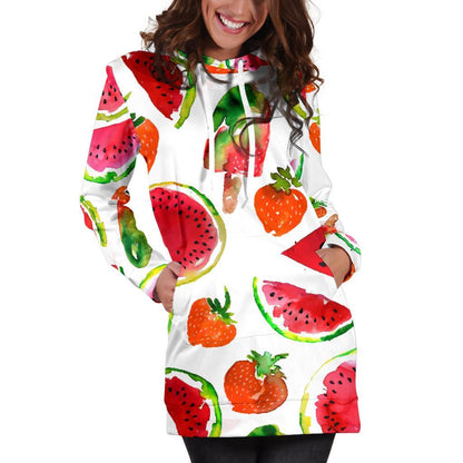 Summer Fruits Watermelon Pattern Print Hoodie Dress GearFrost