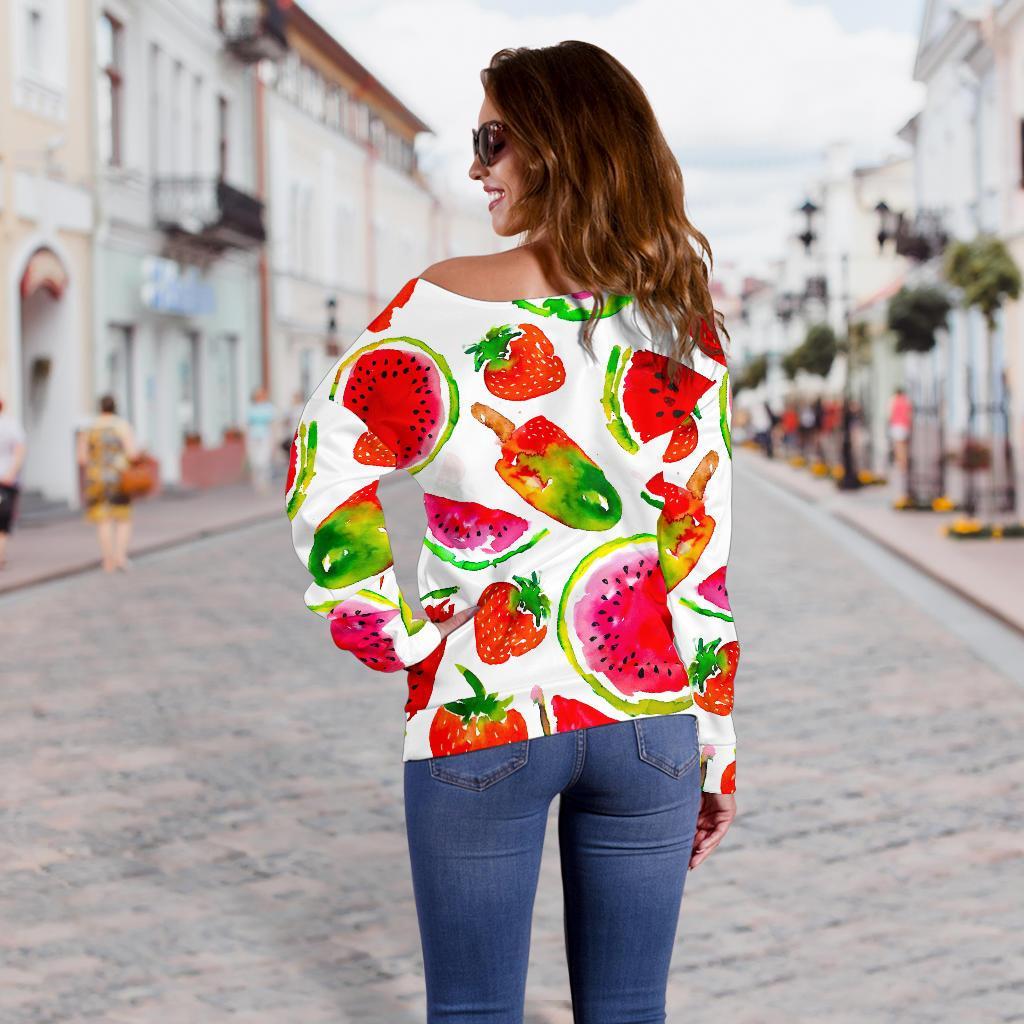 Summer Fruits Watermelon Pattern Print Off Shoulder Sweatshirt GearFrost