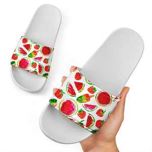 Summer Fruits Watermelon Pattern Print White Slide Sandals