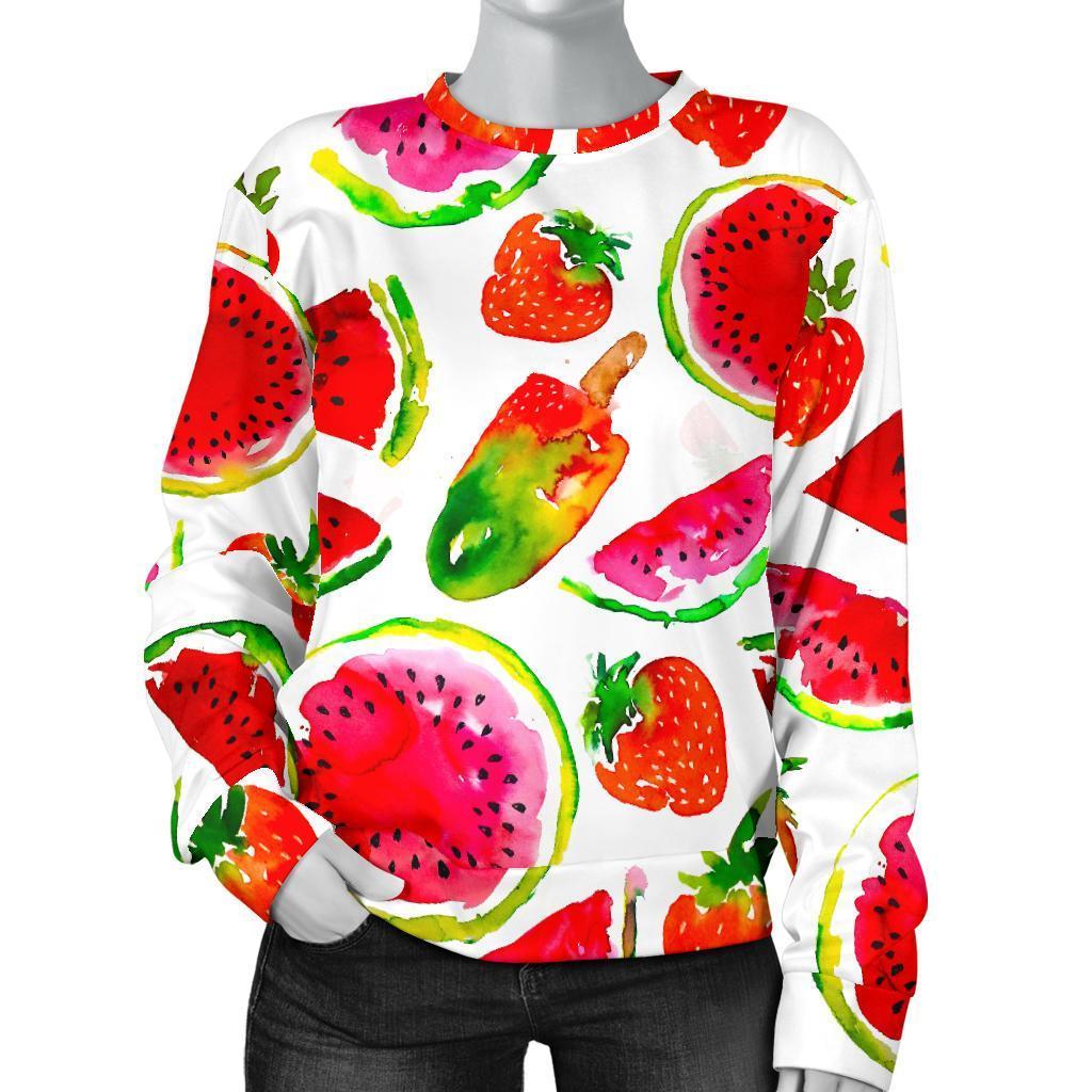 Summer Fruits Watermelon Pattern Print Women's Crewneck Sweatshirt GearFrost