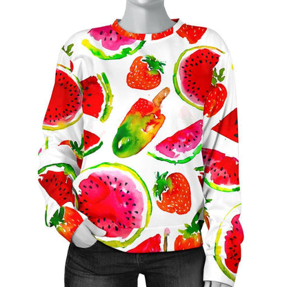 Summer Fruits Watermelon Pattern Print Women's Crewneck Sweatshirt GearFrost