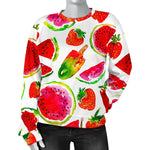 Summer Fruits Watermelon Pattern Print Women's Crewneck Sweatshirt GearFrost