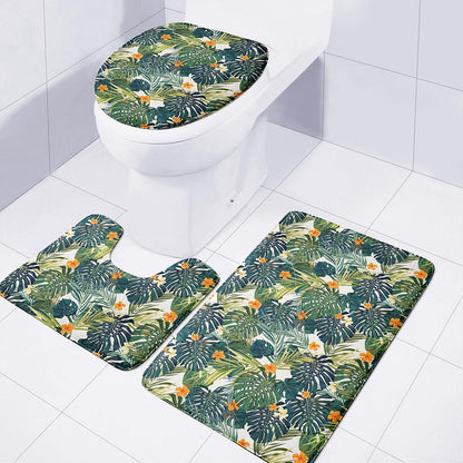 Summer Hawaiian Leaves Pattern Print 3 Piece Bath Mat Set