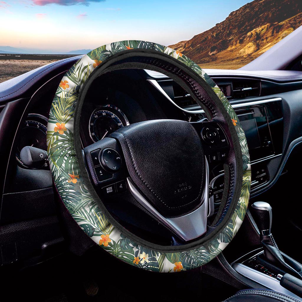Summer Hawaiian Leaves Pattern Print Car Steering Wheel Cover
