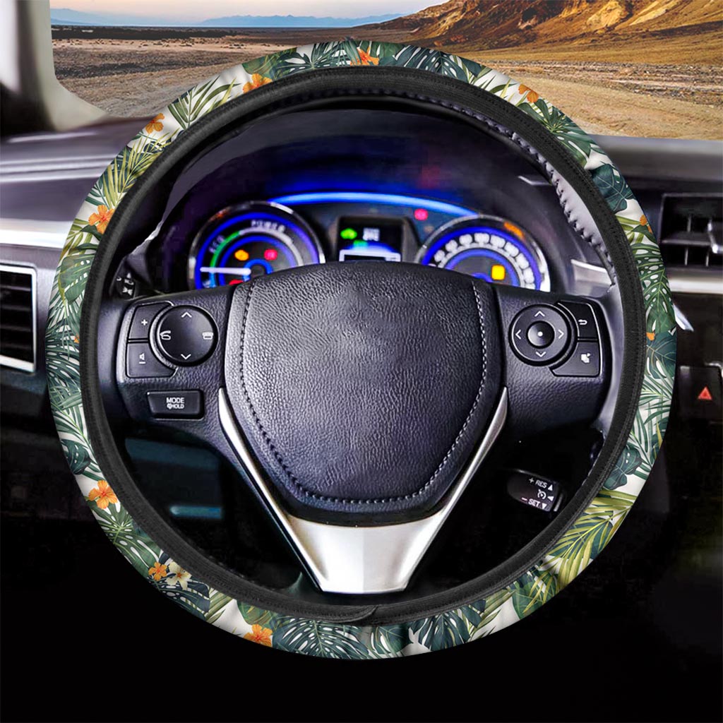 Summer Hawaiian Leaves Pattern Print Car Steering Wheel Cover