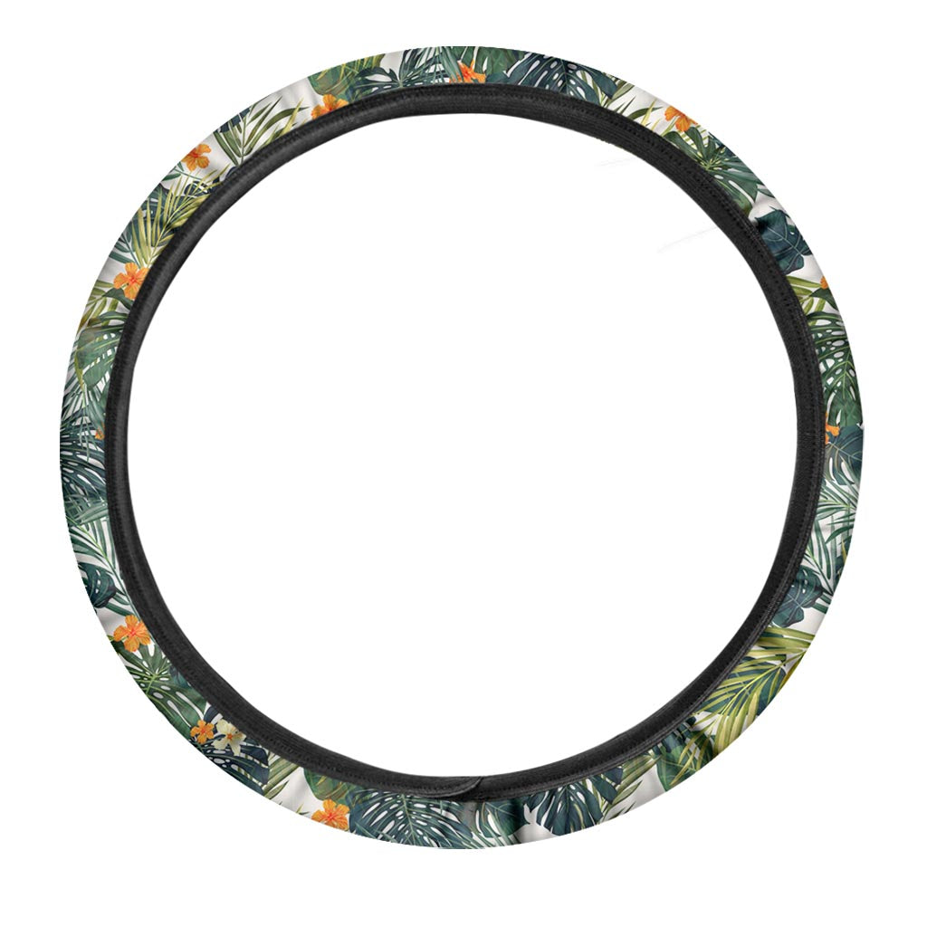 Summer Hawaiian Leaves Pattern Print Car Steering Wheel Cover