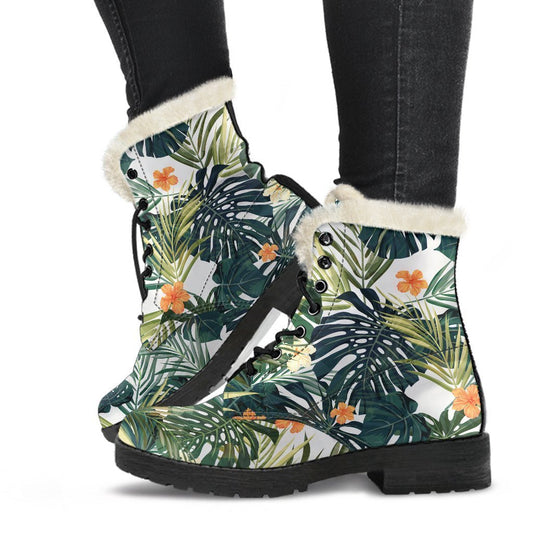 Summer Hawaiian Leaves Pattern Print Comfy Boots GearFrost