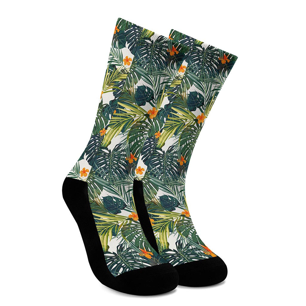 Summer Hawaiian Leaves Pattern Print Crew Socks