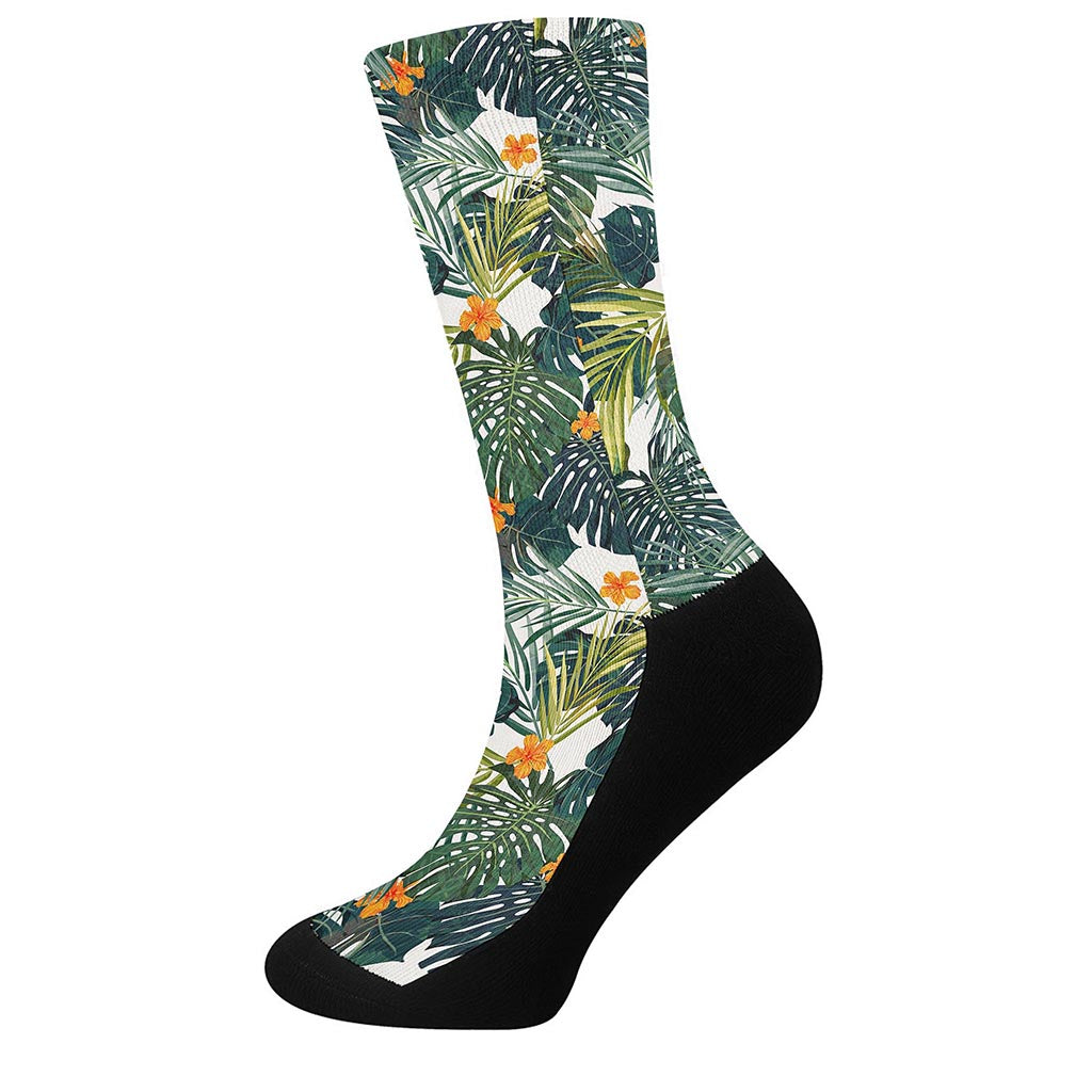 Summer Hawaiian Leaves Pattern Print Crew Socks