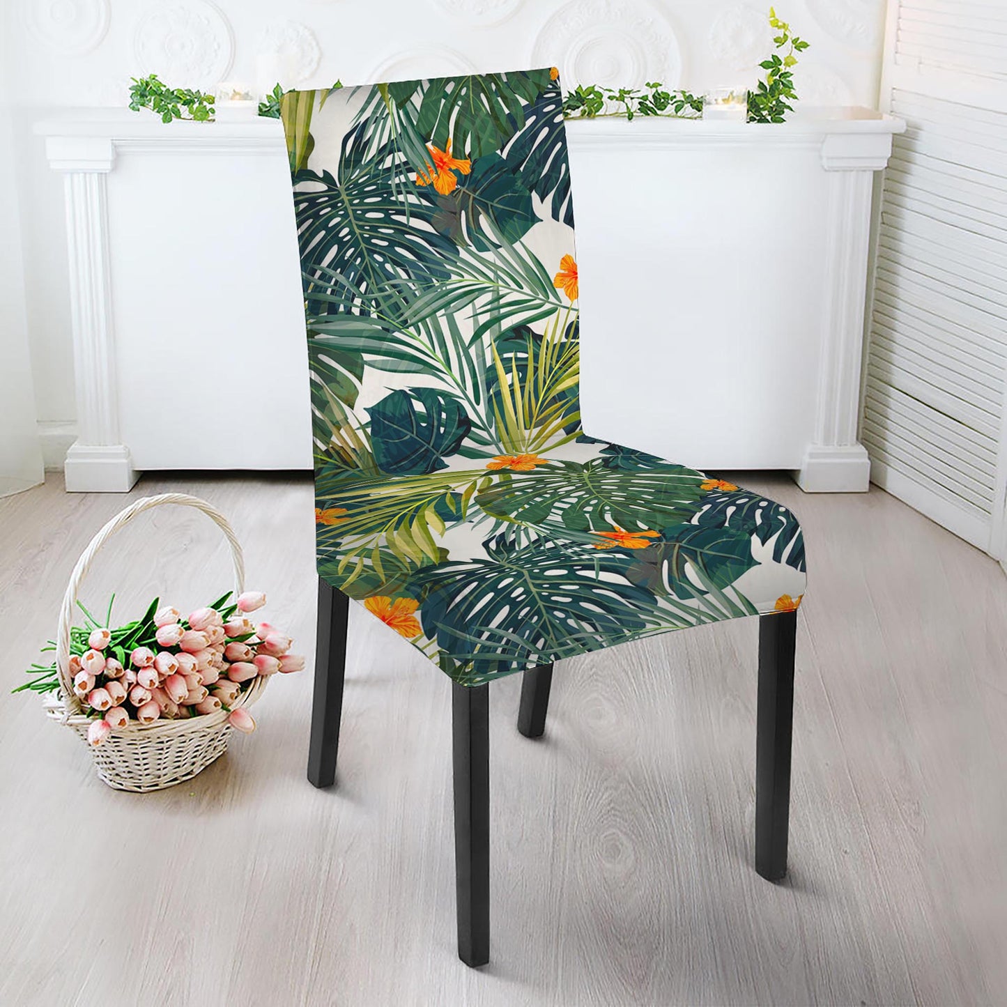 Summer Hawaiian Leaves Pattern Print Dining Chair Slipcover