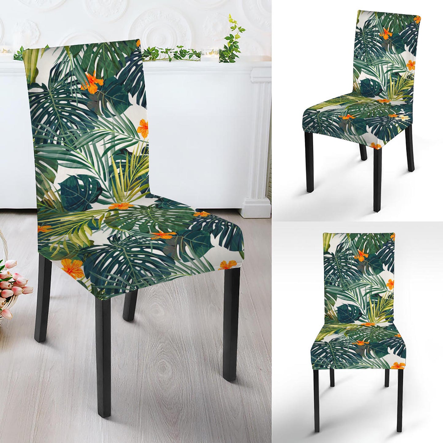 Summer Hawaiian Leaves Pattern Print Dining Chair Slipcover