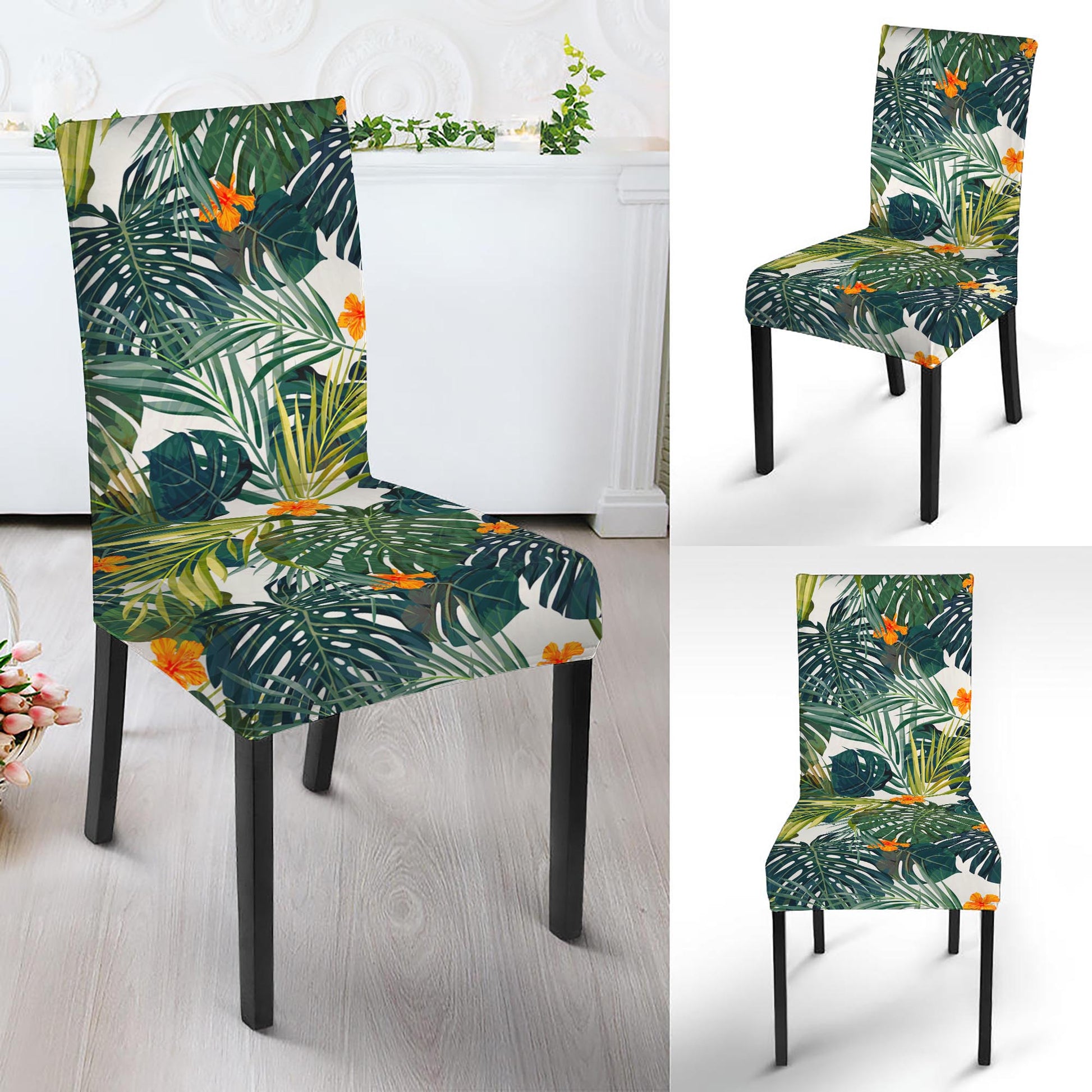Summer Hawaiian Leaves Pattern Print Dining Chair Slipcover