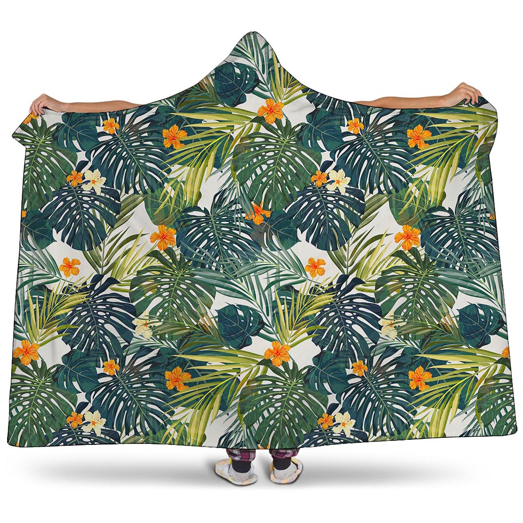Summer Hawaiian Leaves Pattern Print Hooded Blanket
