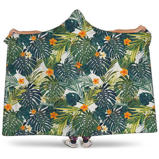 Summer Hawaiian Leaves Pattern Print Hooded Blanket