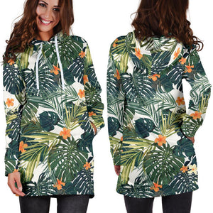 Summer Hawaiian Leaves Pattern Print Hoodie Dress GearFrost