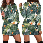 Summer Hawaiian Leaves Pattern Print Hoodie Dress GearFrost