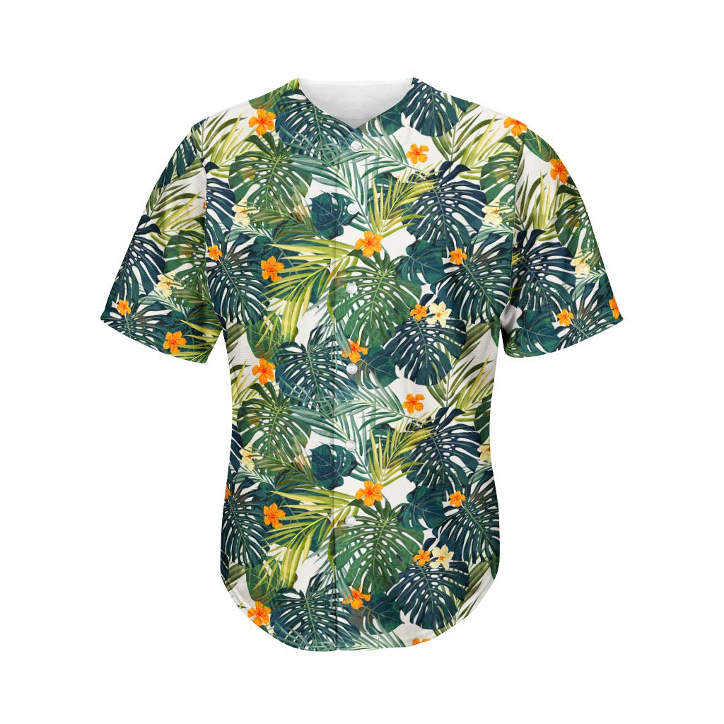 Summer Hawaiian Leaves Pattern Print Men's Baseball Jersey