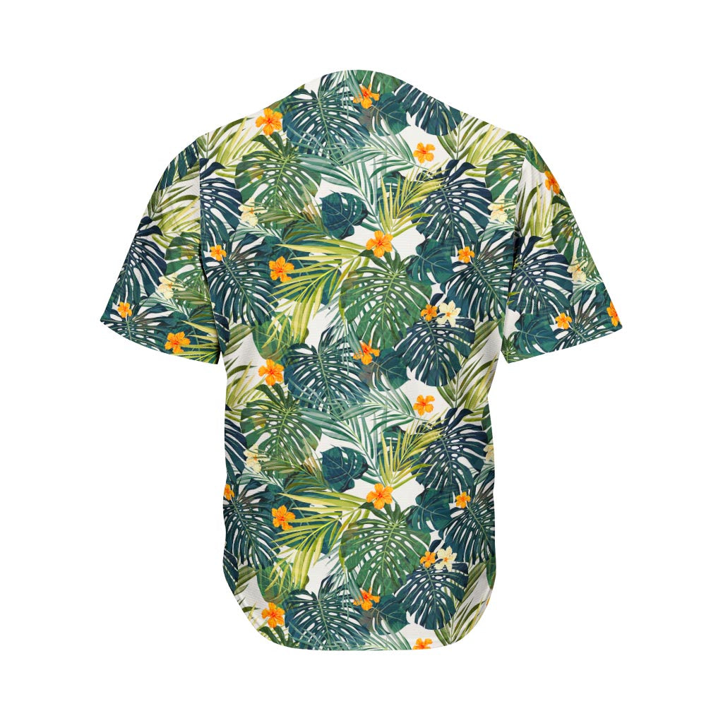 Summer Hawaiian Leaves Pattern Print Men's Baseball Jersey