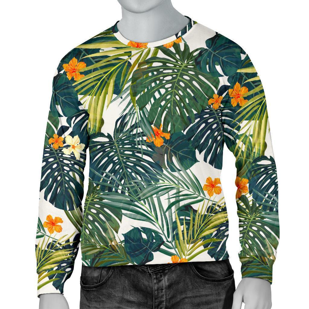 Summer Hawaiian Leaves Pattern Print Men's Crewneck Sweatshirt GearFrost