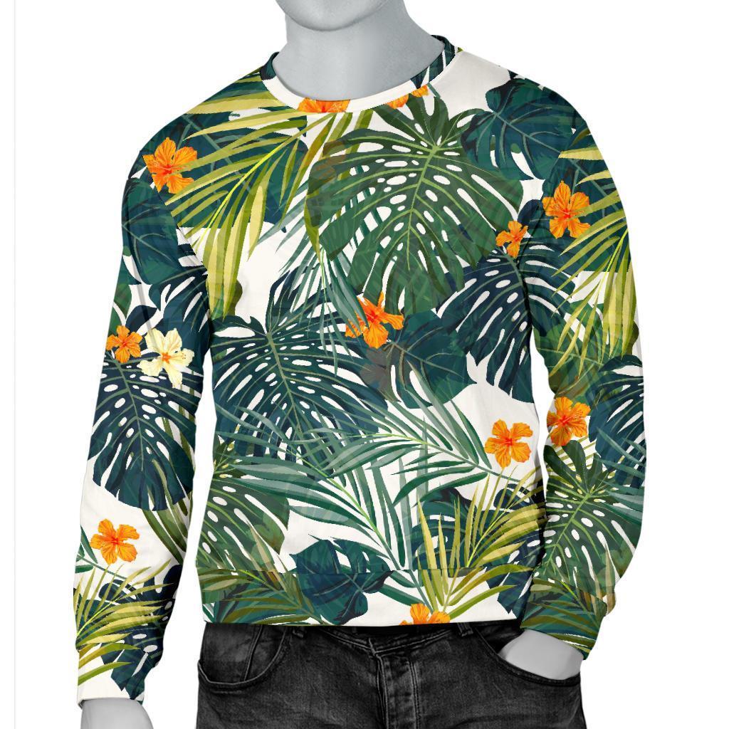 Summer Hawaiian Leaves Pattern Print Men's Crewneck Sweatshirt GearFrost