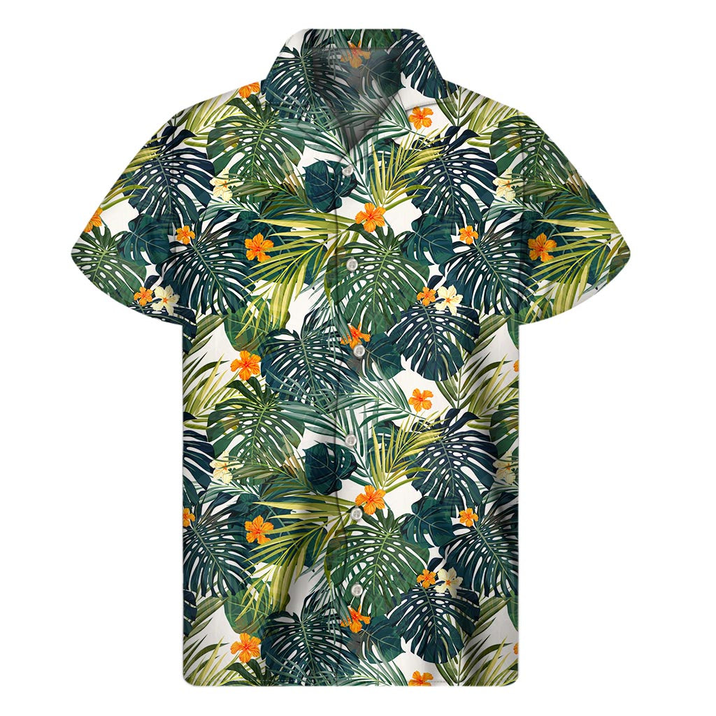 Summer Hawaiian Leaves Pattern Print Men's Short Sleeve Shirt