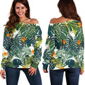 Summer Hawaiian Leaves Pattern Print Off The Shoulder Sweatshirt