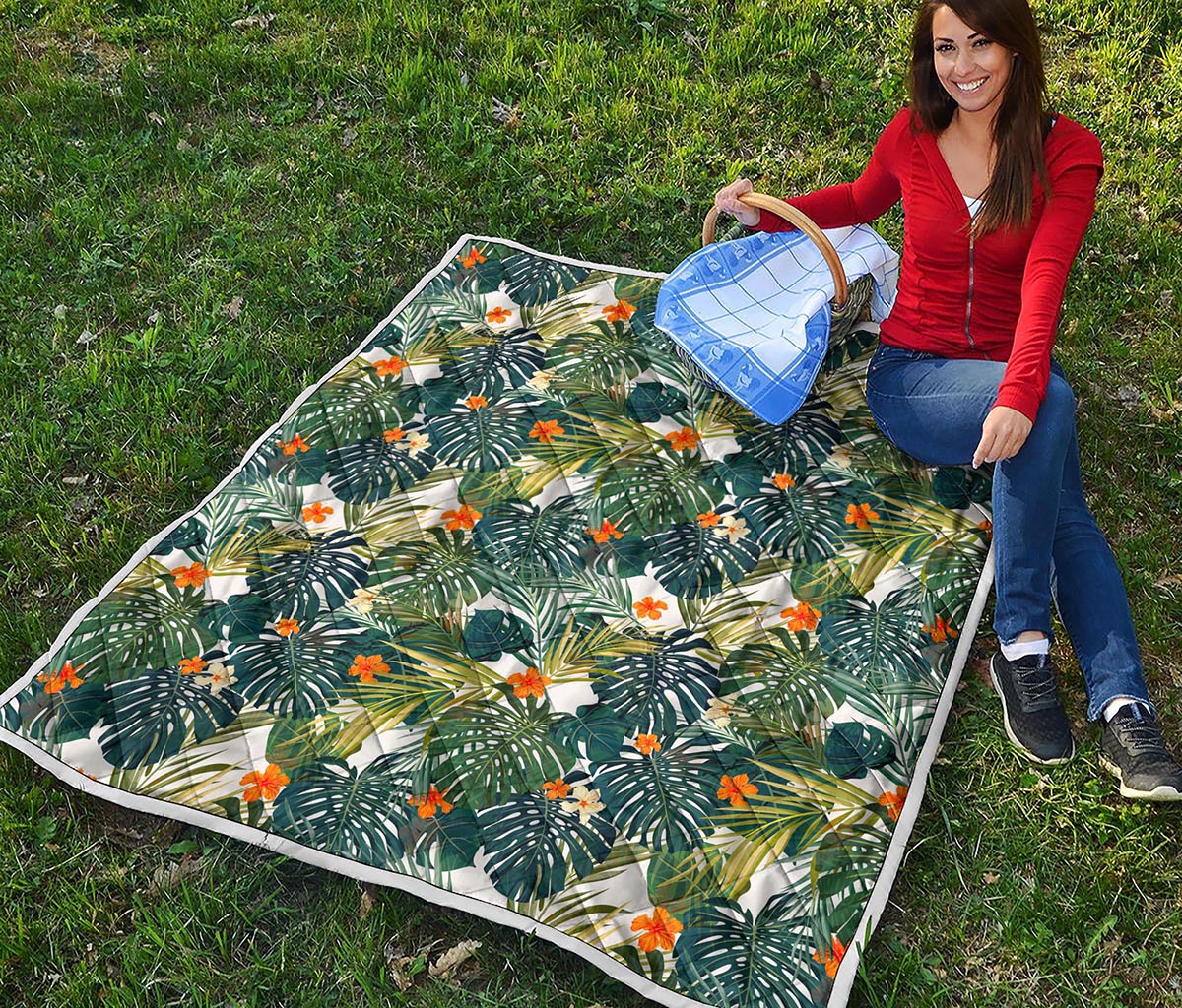 Summer Hawaiian Leaves Pattern Print Quilt