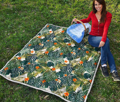 Summer Hawaiian Leaves Pattern Print Quilt