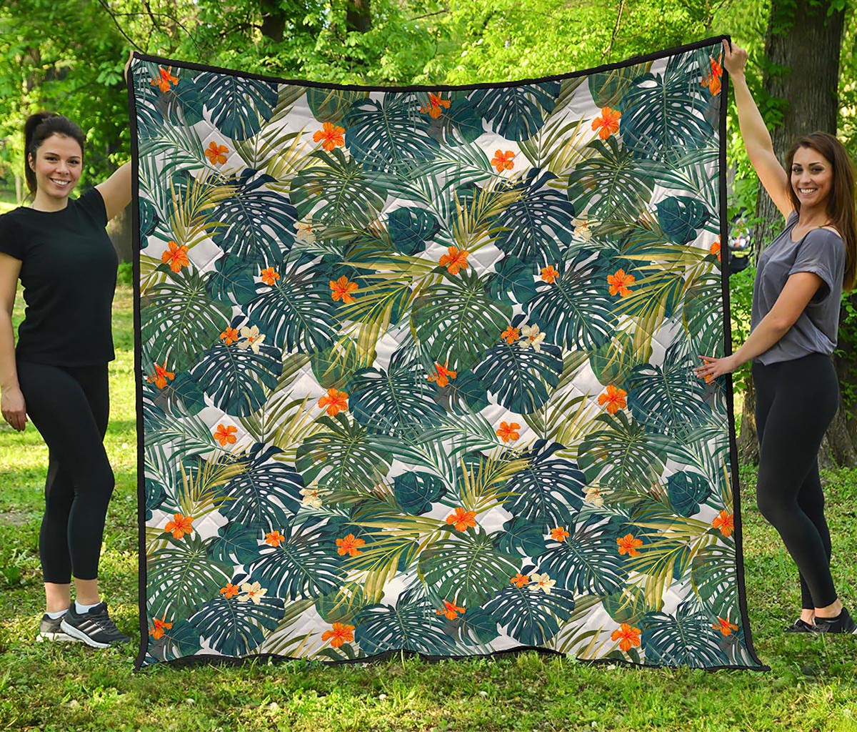 Summer Hawaiian Leaves Pattern Print Quilt