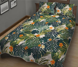 Summer Hawaiian Leaves Pattern Print Quilt Bed Set