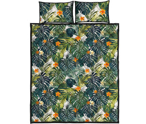 Summer Hawaiian Leaves Pattern Print Quilt Bed Set