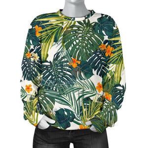 Summer Hawaiian Leaves Pattern Print Women's Crewneck Sweatshirt GearFrost