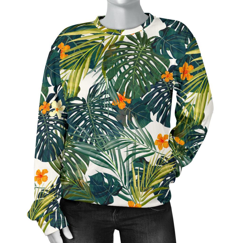 Summer Hawaiian Leaves Pattern Print Women's Crewneck Sweatshirt GearFrost