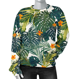 Summer Hawaiian Leaves Pattern Print Women's Crewneck Sweatshirt GearFrost