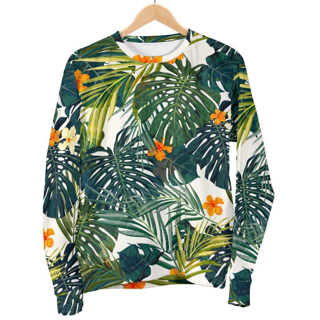 Summer Hawaiian Leaves Pattern Print Women's Crewneck Sweatshirt GearFrost