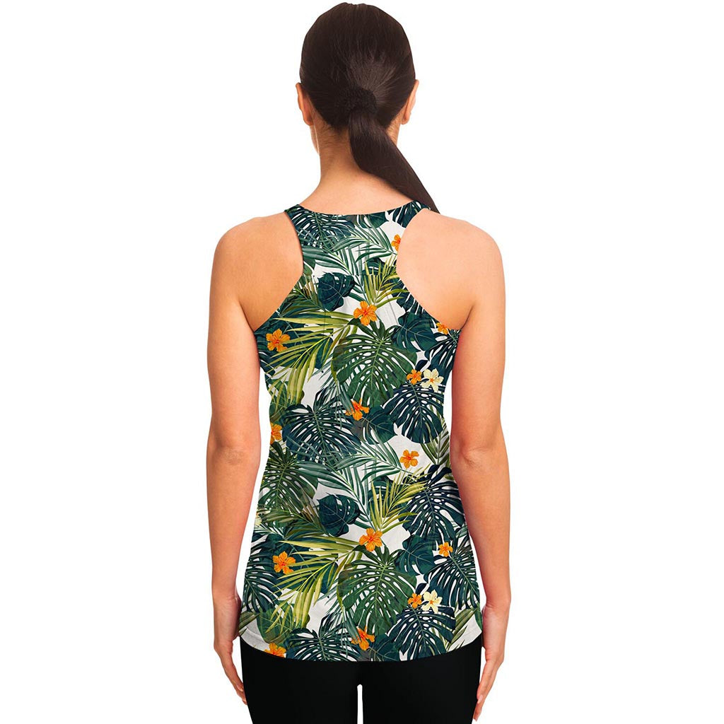 Summer Hawaiian Leaves Pattern Print Women's Racerback Tank Top