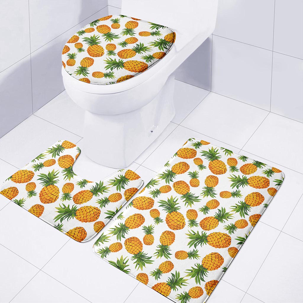 Summer Pineapple Pattern Print 3 Piece Bath Mat Set
