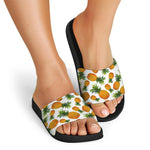Summer Pineapple Pattern Print Black Slide Sandals
