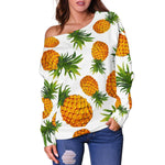 Summer Pineapple Pattern Print Off Shoulder Sweatshirt GearFrost