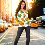 Summer Pineapple Pattern Print Off Shoulder Sweatshirt GearFrost