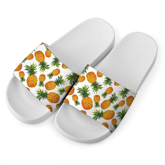 Summer Pineapple Pattern Print White Slide Sandals